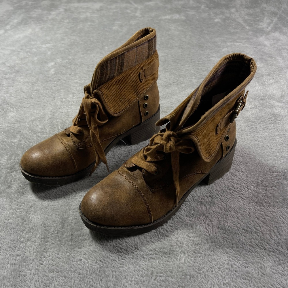 Rock & Candy Sonni Ankle Boots Women's 7.5 Brown Lug Lace Up Buckle Accent